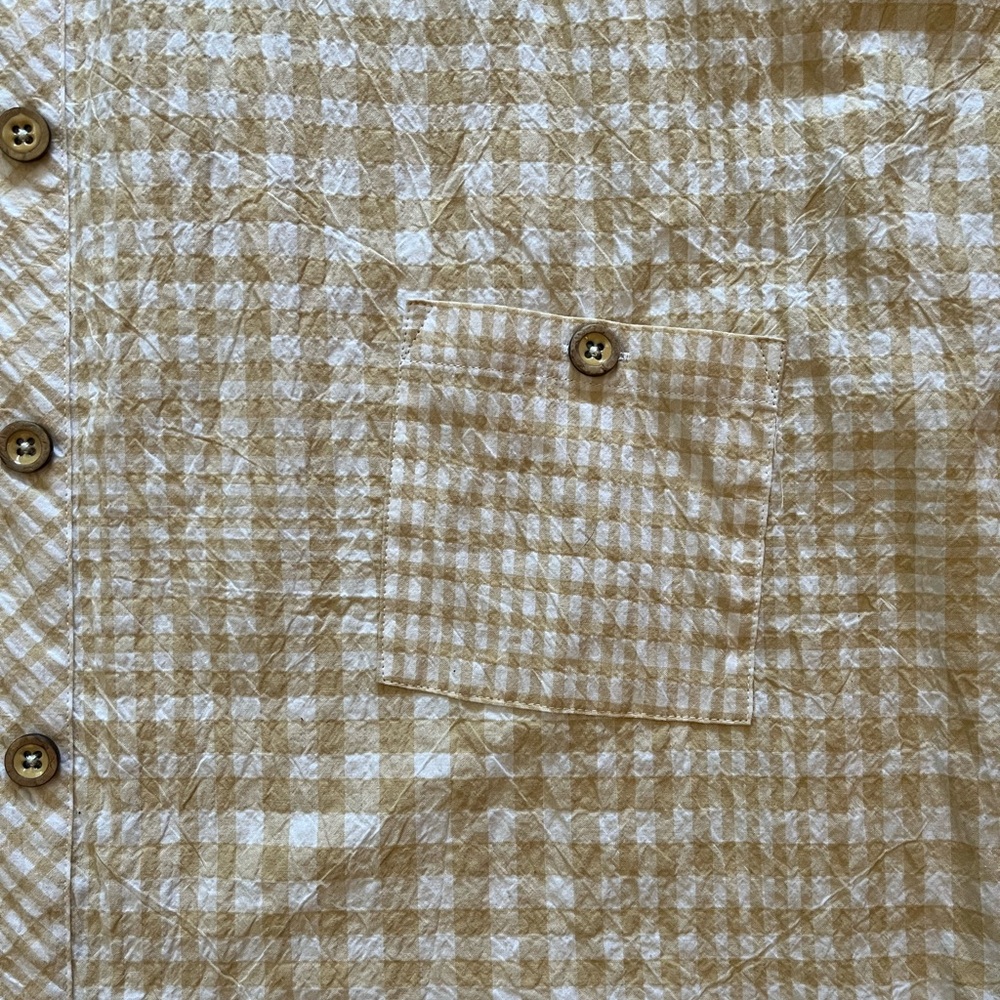 NWT Tan/ White Plaid Ali Miles Button-Down Shirt, Three-Quarter Sleeves - Picture 3 of 8